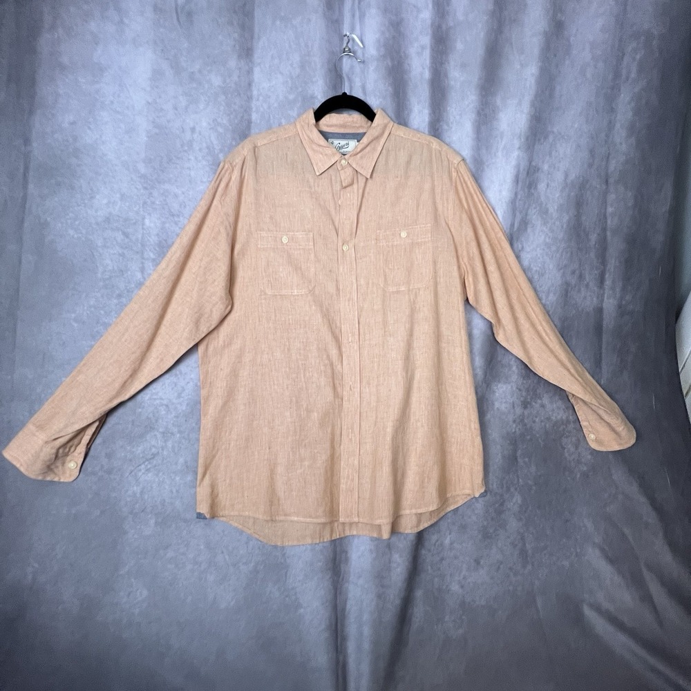 Grayers Clothiers Mens Shirt Large Peach 2 Pockets Linen/Cotton Lightweight #229